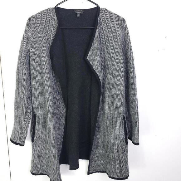 Talbots Sweater Womens MP Pure Merino Wool Collarless Herringbone Thick Warm - Picture 1 of 8